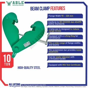 Beam Clamp 10 Ton 90-320mm ABLE Girder Clamp - Features