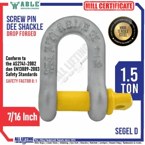 Screw Pin Dee Shackle 1,5 Ton ABLE SPD011 Main