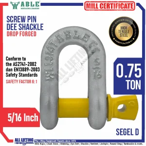 Shackle Dee 0.75 Ton Screw Pin ABLE SPD008 Main